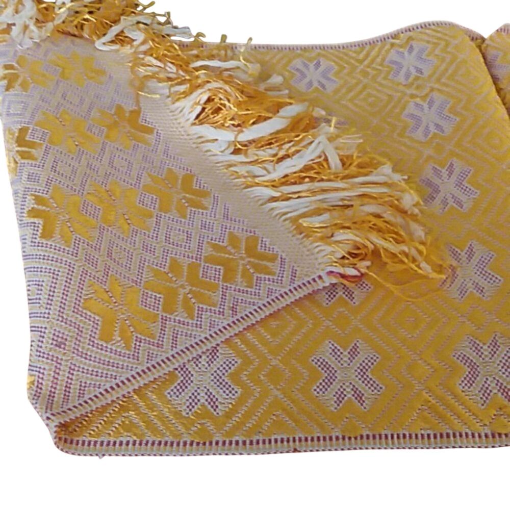Lithuanian woven gold And White table runner New Without Tag